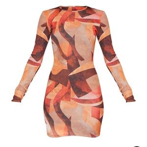 Prettylittlething Orange Abstract Dress